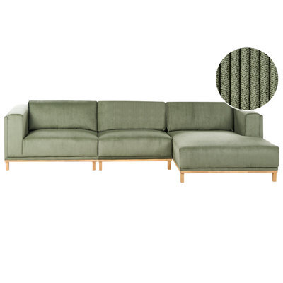 Beliani Corner Sofa 5 Seater Veng Corduroy Green Left Hand - image 1