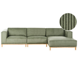 Beliani Corner Sofa 5 Seater Veng Corduroy Green Left Hand - thumbnail 1