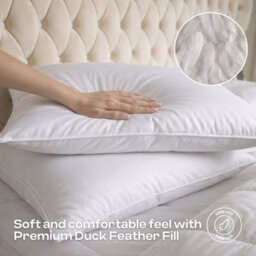 MHG Living Premium Hotel Quality Duck Feather Pillow Pair - T220 Down-Proof Cotton Cover - thumbnail 6