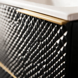 Bathroom City Elvia 1200mm Black & Gold Twin Basin Vanity Unit - His And Hers Double Sink Bathroom Furniture, Diamond Front - Gold Handles - thumbnail 5