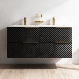 Bathroom City Elvia 1200mm Black & Gold Twin Basin Vanity Unit - His And Hers Double Sink Bathroom Furniture, Diamond Front - Gold Handles - thumbnail 4