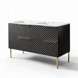 Bathroom City Elvia 1200mm Black & Gold Twin Basin Vanity Unit - His And Hers Double Sink Bathroom Furniture, Diamond Front - Gold Handles - thumbnail 7
