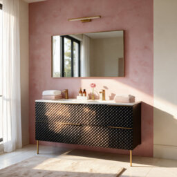 Bathroom City Elvia 1200mm Black & Gold Twin Basin Vanity Unit - His And Hers Double Sink Bathroom Furniture, Diamond Front - Gold Handles - thumbnail 1