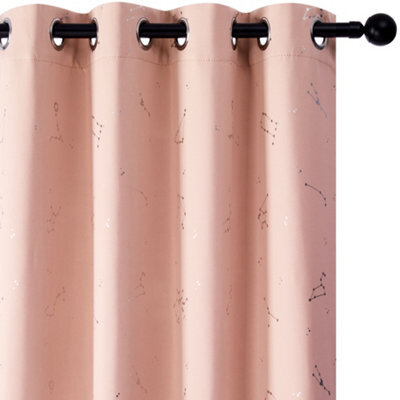 Deconovo Foil Printed Constellation Blackout Curtains Eyelet Curtains For Living Room Coral Pink W46 X L72 Inch 2 Panels
