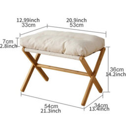 Beige Plush Foldable Bamboo Footstool  Soft Portable Ottoman For Living Room, Bedroom - thumbnail 2
