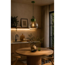 Luminosa Lighting Luminosa Hanson Dome Pendant Ceiling Light Green Clear Glass Shade 1X E27 - thumbnail 2
