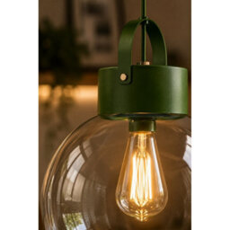 Luminosa Lighting Luminosa Hanson Dome Pendant Ceiling Light Green Clear Glass Shade 1X E27 - thumbnail 3