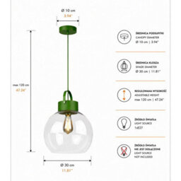 Luminosa Lighting Luminosa Hanson Dome Pendant Ceiling Light Green Clear Glass Shade 1X E27 - thumbnail 4