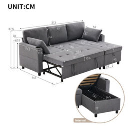 Abrihome L-Shaped Corner Sofa Bed With Storage - 3-Seater Pull Out Convertible Settee, Grey Sectional Sofa For Living Room/office - thumbnail 5