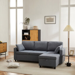 Abrihome L-Shaped Corner Sofa Bed With Storage - 3-Seater Pull Out Convertible Settee, Grey Sectional Sofa For Living Room/office - thumbnail 2