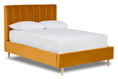 Divan Base Direct Solara Vertical Paneled Fabric Bed Base Only 6Ft Super King- Verlour Mustard