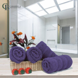 Casabella Premium Quality 4 Purple Hand Towels 100% Combed Cotton 650 Gsm Quick Dry Hand Towels Set 50X90 Cm - thumbnail 3