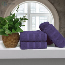 Casabella Premium Quality 4 Purple Hand Towels 100% Combed Cotton 650 Gsm Quick Dry Hand Towels Set 50X90 Cm - thumbnail 4