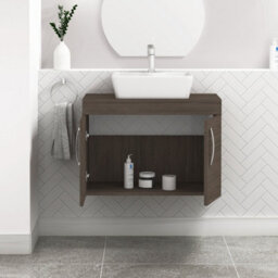 Royal Bathrooms Turin 800mm Wall Hung Vanity Unit 2 Door Grey Elm & Countertop Basin - Cube