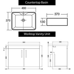 Royal Bathrooms Turin 800mm Wall Hung Vanity Unit 2 Door Grey Elm & Countertop Basin - Cube - thumbnail 6