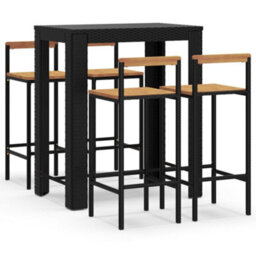 Berkfield 5 Piece Garden Bar Set Black Poly Rattan&solid Wood Acacia - thumbnail 2