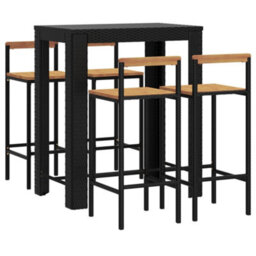 Berkfield 5 Piece Garden Bar Set Black Poly Rattan&solid Wood Acacia - thumbnail 3