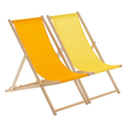 Harbour Housewares Folding Wooden Deck Chairs - Orange/yellow - Pack Of 2