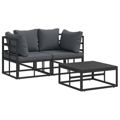 Berkfield Modern Garden Sofa Set With Cushion 3 Pcs Black Aluminium - image 1