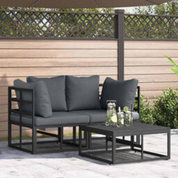 Berkfield Modern Garden Sofa Set With Cushion 3 Pcs Black Aluminium - thumbnail 2