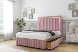 "Sloomy Boston Gold Pink Plush Divan Bed 2 Drawers Left Side-26"" Strutted Headboard 12"" Footboard 2'6 Small Single" - thumbnail 4