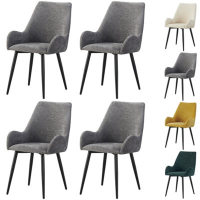 Mof Modern Upholstered Dining Chairs With Armrests  Set Of 4 Fabric Accent Chairs With Black Metal Legs Grey X4 - image 1