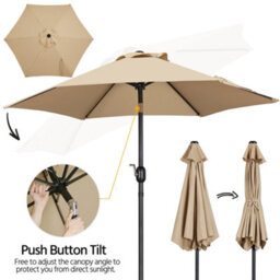 Yaheetech Tan 2.3M Tiltable Patio Parasol Market Umbrella With Crank - thumbnail 6