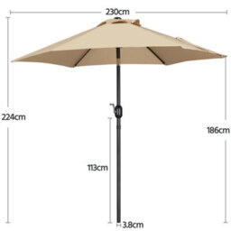 Yaheetech Tan 2.3M Tiltable Patio Parasol Market Umbrella With Crank - thumbnail 3