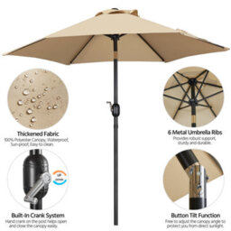 Yaheetech Tan 2.3M Tiltable Patio Parasol Market Umbrella With Crank - thumbnail 4