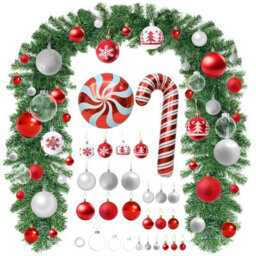 Deao Toys Christmas Garland- 9Ft  Long Festive Christmas Garland With Decorative Baubles & Balloons - thumbnail 1