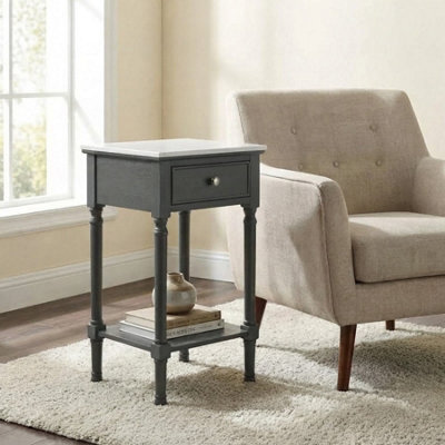 Garden Greatness Marbled Top 1 Drawer Grey Accent Side Table - image 1