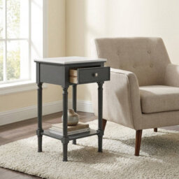 Garden Greatness Marbled Top 1 Drawer Grey Accent Side Table - thumbnail 2