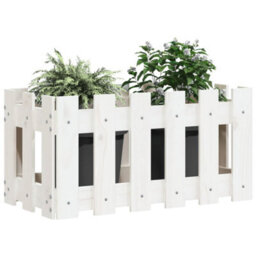 Berkfield Garden Planter With Fence Design White 60X30X30 Cm Solid Wood Pine - thumbnail 3