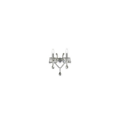 Ideal Lux Luminosa Florian 2 Light Indoor Glass Candle Wall Light Chrome With Crystals, E14