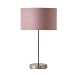 Valuelights Charles Brushed Chrome Table Lamp With Blush Velvet Shade And Bulb - thumbnail 2