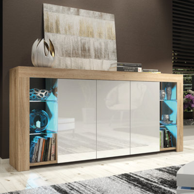 Sideboard Tv Unit Display Cabinet Cupboard Tv Stand Living Room High Gloss Doors - Oak & White - image 1