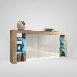 Sideboard Tv Unit Display Cabinet Cupboard Tv Stand Living Room High Gloss Doors - Oak & White - thumbnail 3