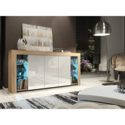Sideboard Tv Unit Display Cabinet Cupboard Tv Stand Living Room High Gloss Doors - Oak & White - thumbnail 4