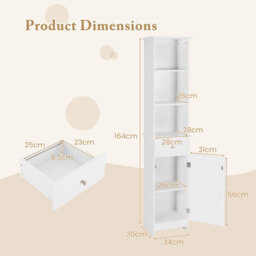 Costway 164 Cm Freestanding Bathroom Storage Cabinet W/ 3 Open Shelves & Door Cabinet - thumbnail 3