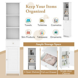 Costway 164 Cm Freestanding Bathroom Storage Cabinet W/ 3 Open Shelves & Door Cabinet - thumbnail 6
