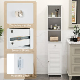 Costway 164 Cm Freestanding Bathroom Storage Cabinet W/ 3 Open Shelves & Door Cabinet - thumbnail 9