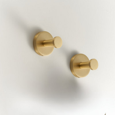 Excel Home Pair Of Bathroom Hooks, Brushed Brass Finish, Solid Brass Construction, Modern Wall Hooks For Towels & Robes, Stylish & Durable - image 1