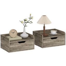 Homcom Floating Nightstands Set Of 2, Nightstand With Drawer, Grey - thumbnail 2