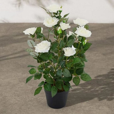 Biznest Artificial Rose Tree Weather And Uv Resistant White And Pink Flowers Indoor Outdoor Decorative Plant 60 Cm Tall (White)