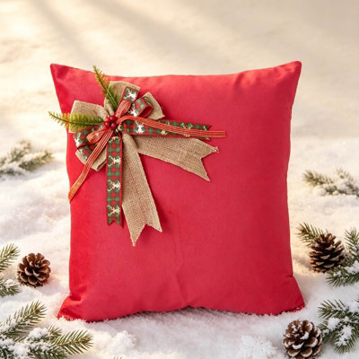 Amorly 45X 45Cm Christmas Holiday Cushion Covers, Burlap Bow With Berries Decor Throw Pillow Cases For Sofa Bed, Inserts Not Included - image 1
