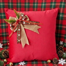 Amorly 45X 45Cm Christmas Holiday Cushion Covers, Burlap Bow With Berries Decor Throw Pillow Cases For Sofa Bed, Inserts Not Included - thumbnail 4