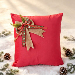 Amorly 45X 45Cm Christmas Holiday Cushion Covers, Burlap Bow With Berries Decor Throw Pillow Cases For Sofa Bed, Inserts Not Included - thumbnail 1