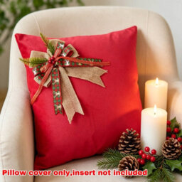 Amorly 45X 45Cm Christmas Holiday Cushion Covers, Burlap Bow With Berries Decor Throw Pillow Cases For Sofa Bed, Inserts Not Included - thumbnail 2