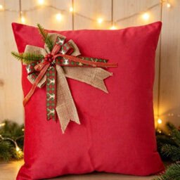Amorly 45X 45Cm Christmas Holiday Cushion Covers, Burlap Bow With Berries Decor Throw Pillow Cases For Sofa Bed, Inserts Not Included - thumbnail 7