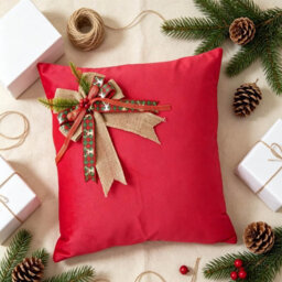 Amorly 45X 45Cm Christmas Holiday Cushion Covers, Burlap Bow With Berries Decor Throw Pillow Cases For Sofa Bed, Inserts Not Included - thumbnail 6